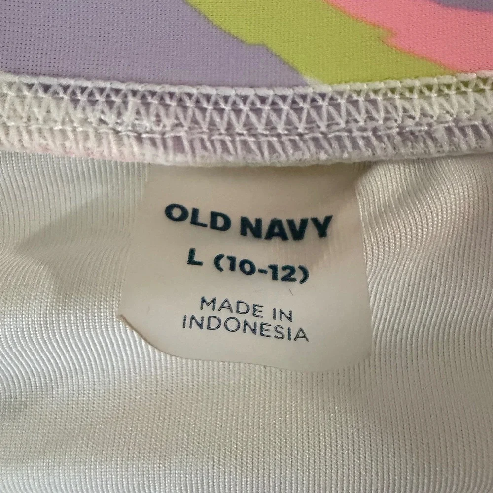 Old Navy Rash Guard One Piece Girls L 10-12 Multicolor Tropical Zip Excellent